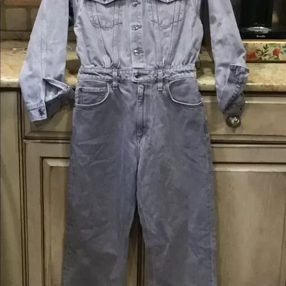 Free People AGOLDE Reyna Jumpsuit Coveralls 1 Pc Lilac Ashberry Denim - Picture 4 of 7